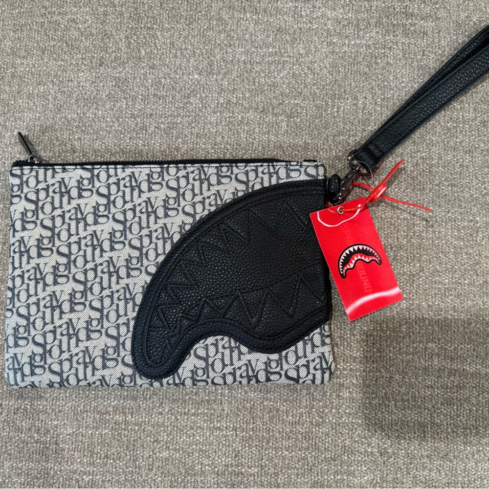 Sprayground Black and Gray Logo Clutch